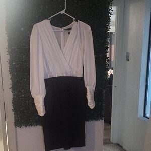 White House Black Market Black and White Long Sleeve Dress